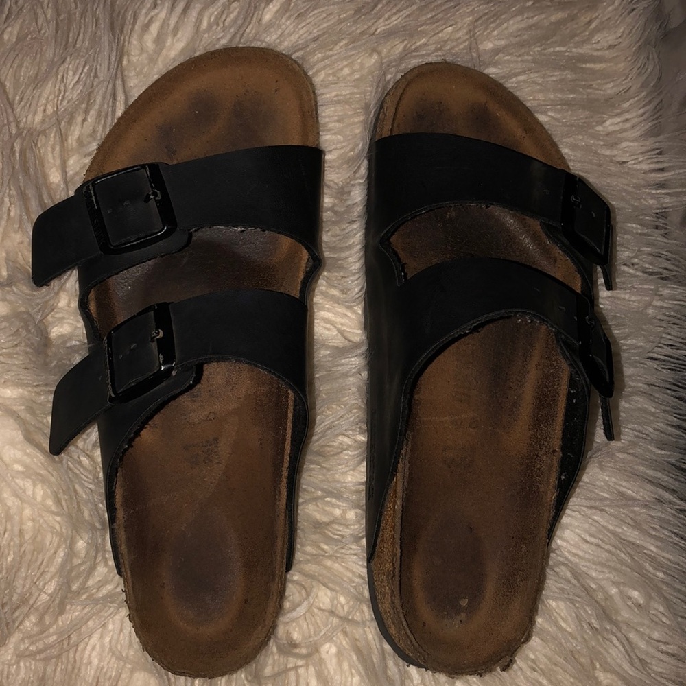 Black two strap Birkenstock’s